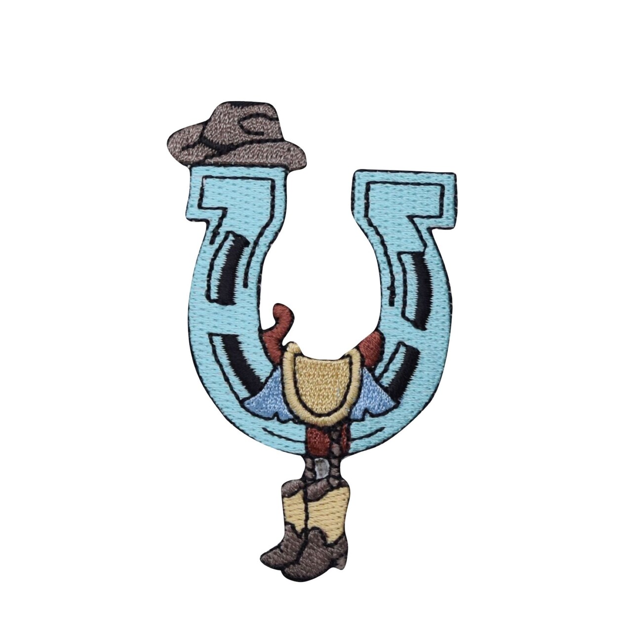 Horseshoe with Saddle and Cowboy Boots, Western, Embroidered, Iron on Patch